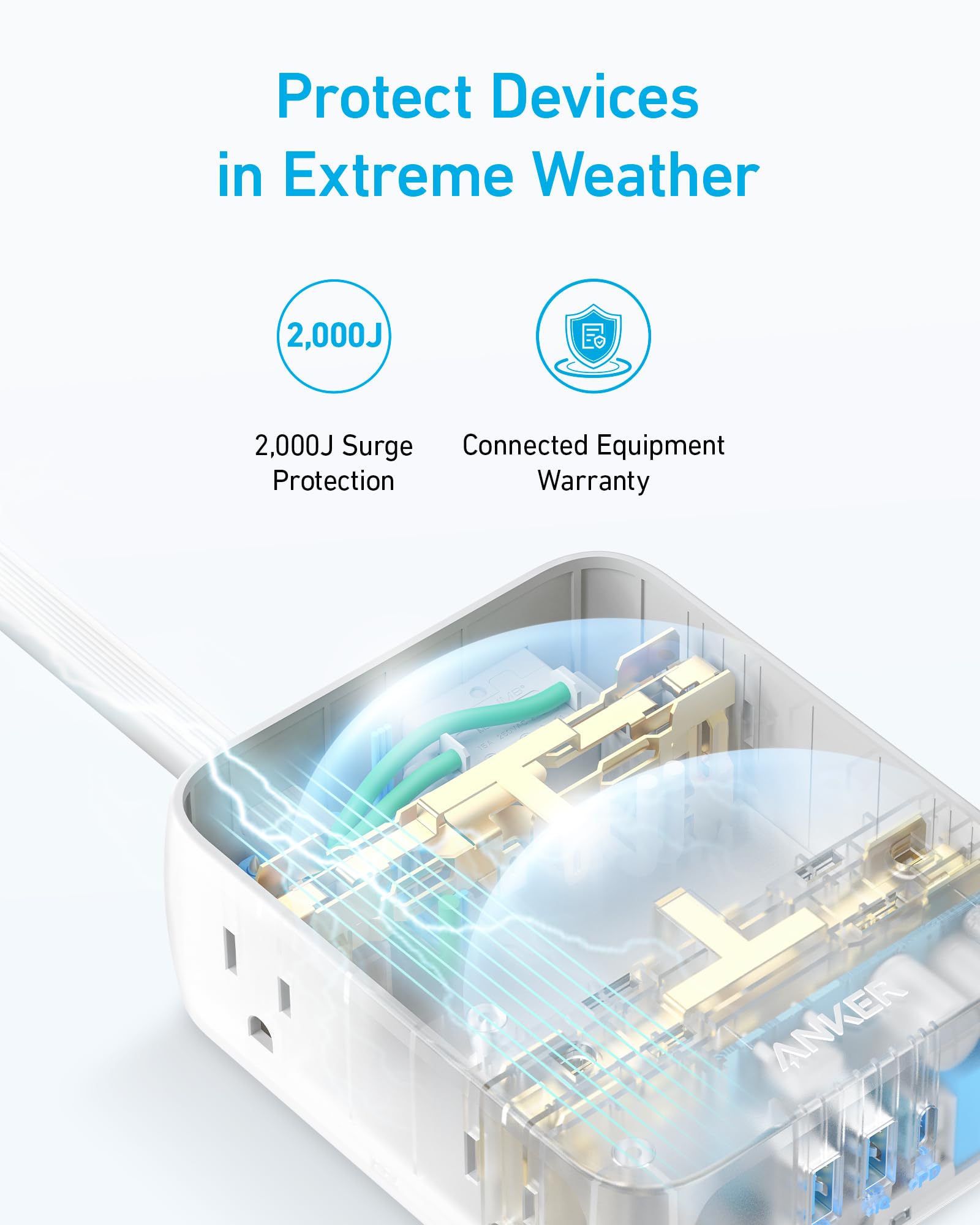 Anker surge protector with 2000J protection for extreme weather
