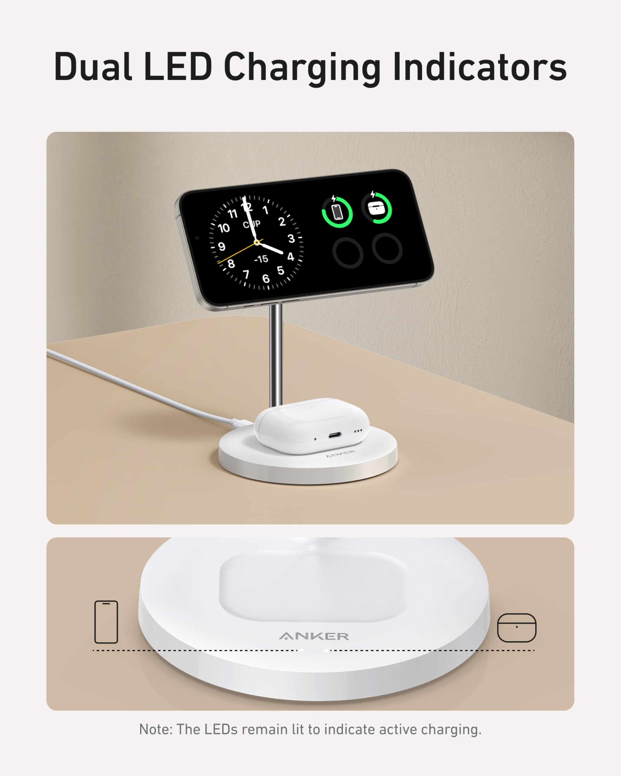 Anker stand for iPhone 15 series with wireless earbuds