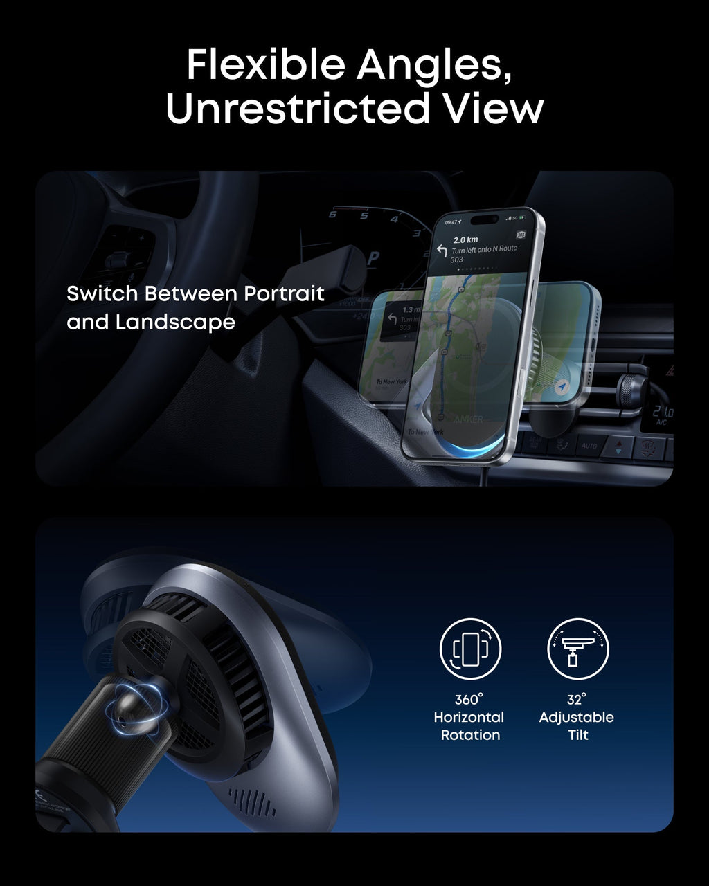 Anker with flexible angles for portrait and landscape switching