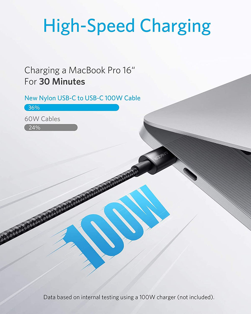 Anker cable with 100W fast charging for MacBook Pro