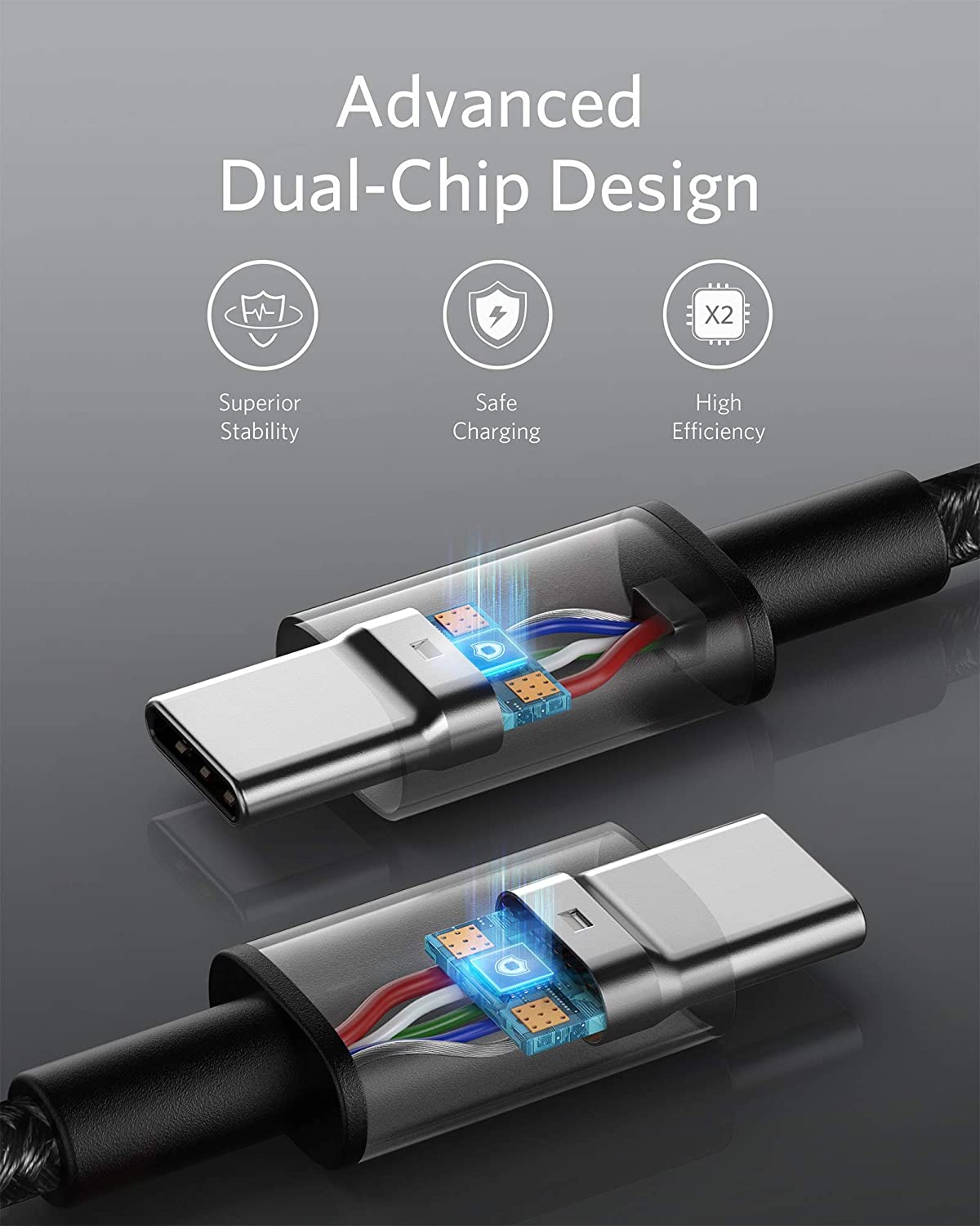 Anker USB-C cable with dual-chip safe charging design