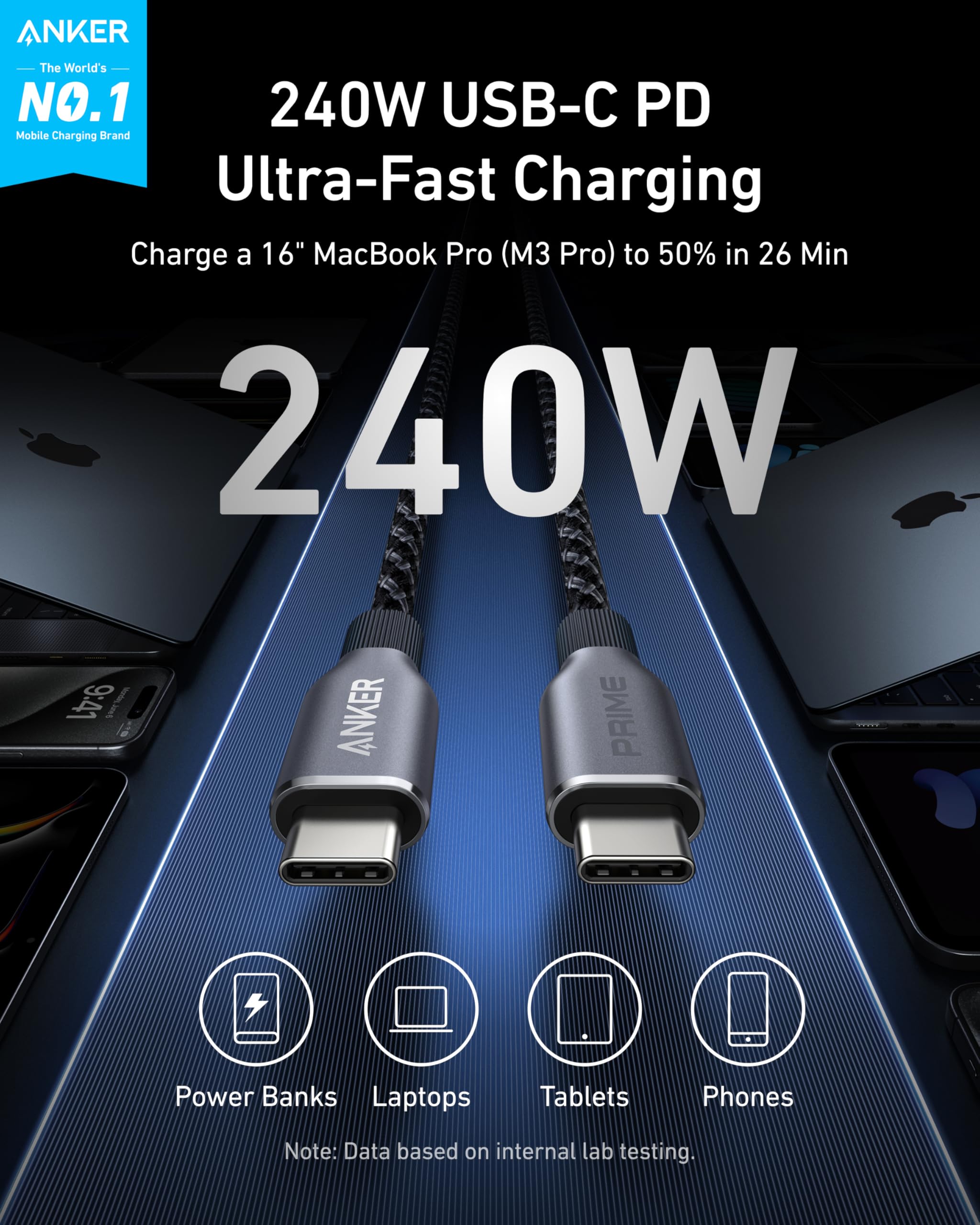 Anker cable with ultra-fast 240W charging for laptops