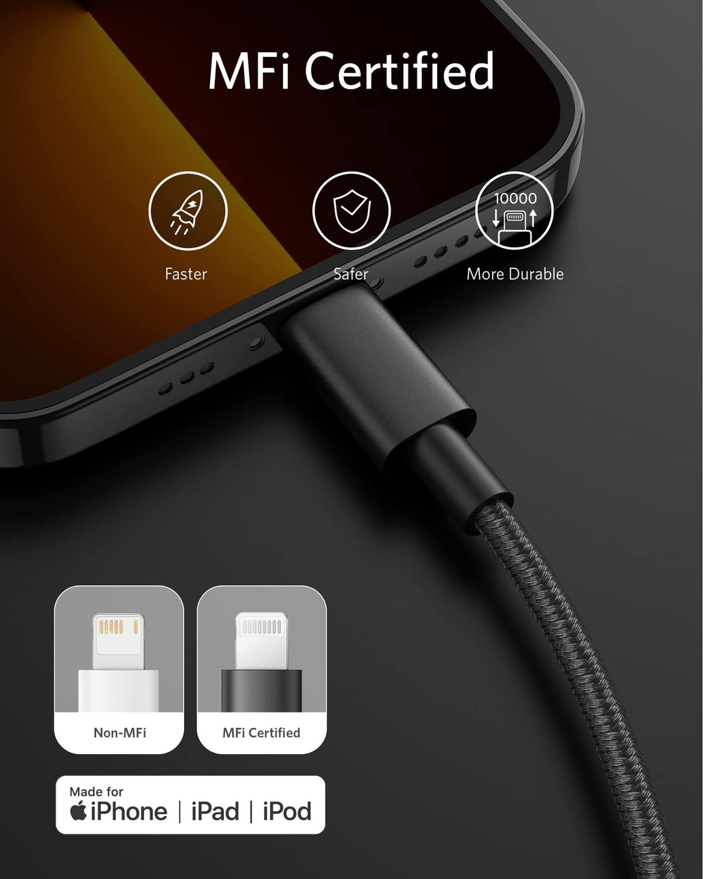 Anker cable MFi Certified for faster safer charging