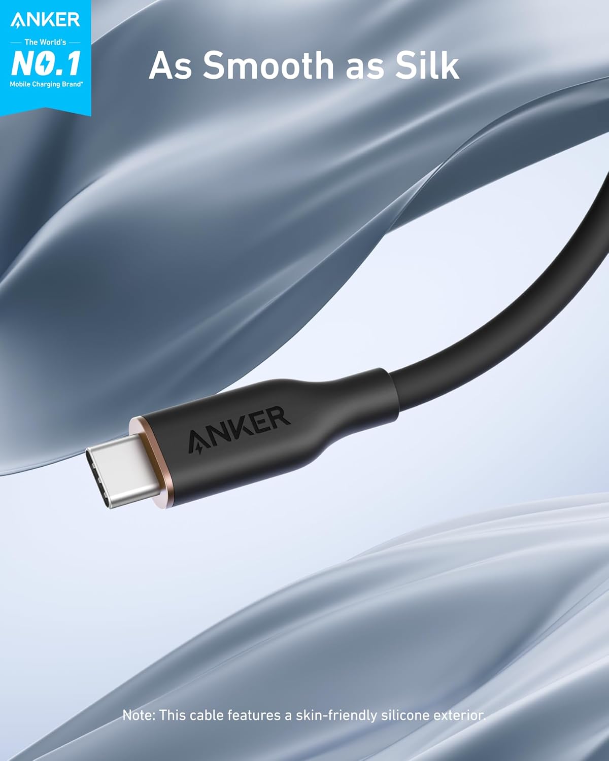 Anker cable with skin-friendly silicone exterior for smoothness