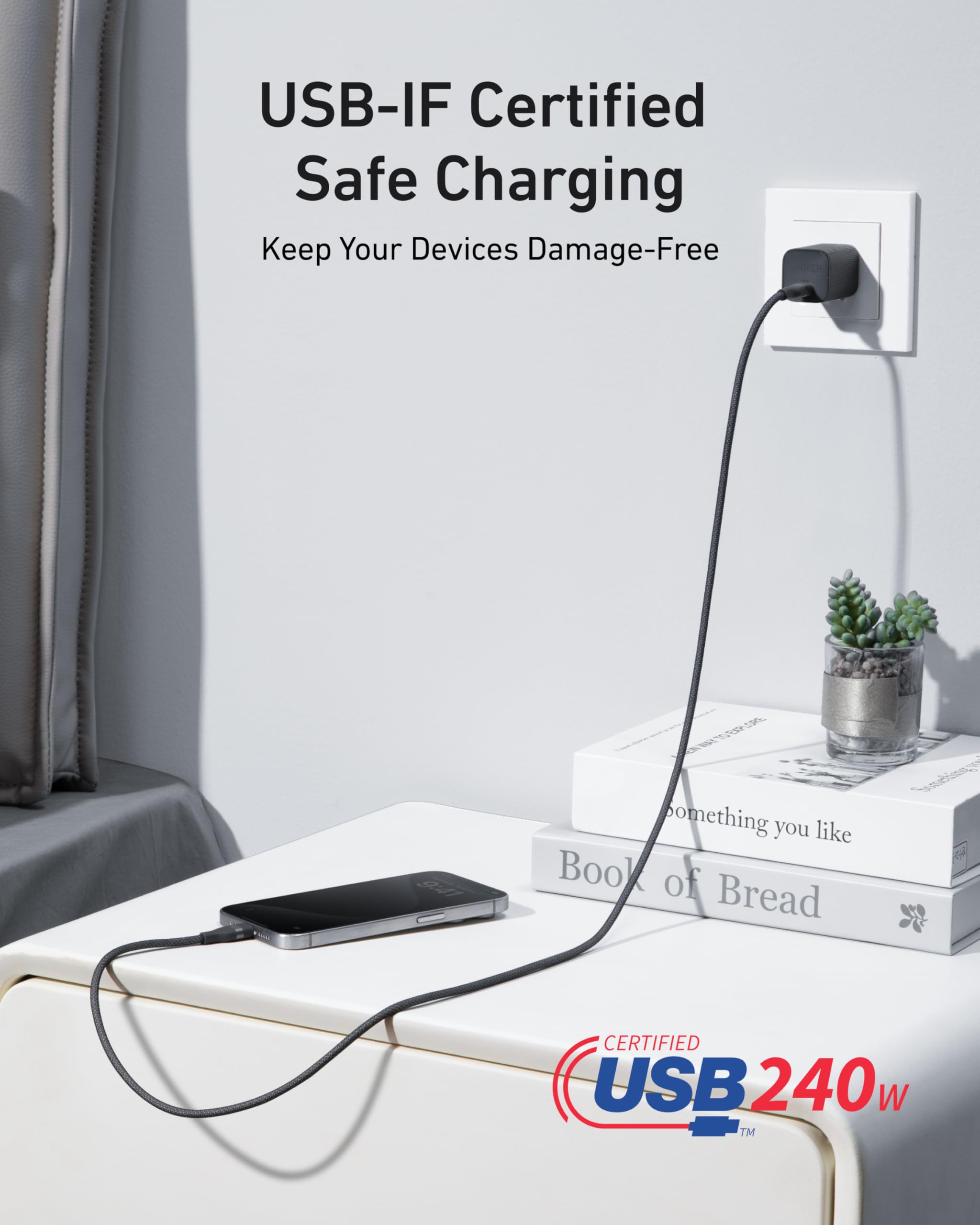Anker Nano Charger (45W) with USB-C to USB-C Cable and Anker USB-C to USB-C Cable (6 ft, 240W, Upcycled-Braided)