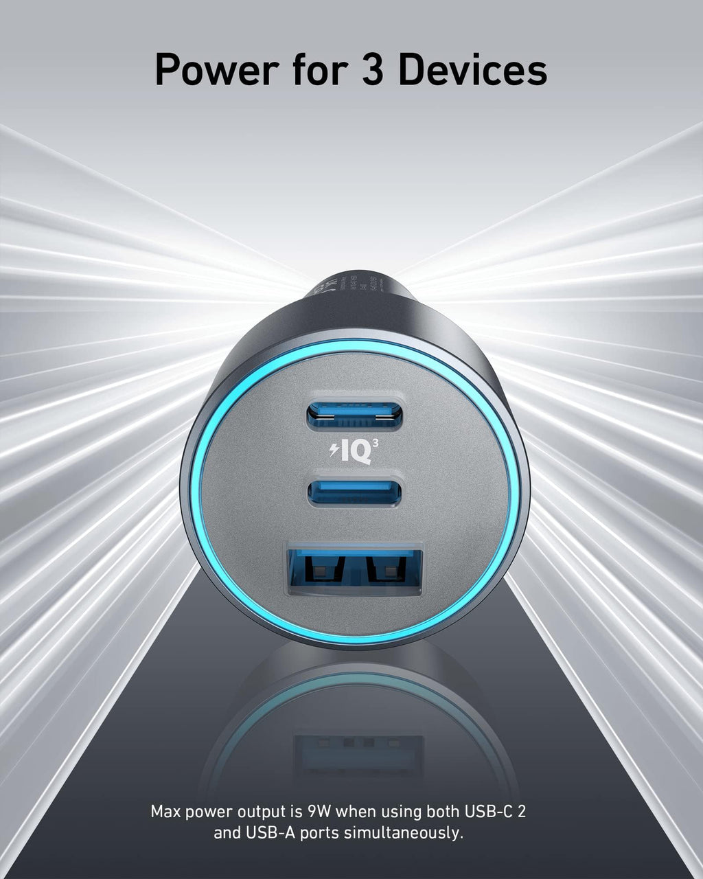 Anker power adapter with three USB ports for charging