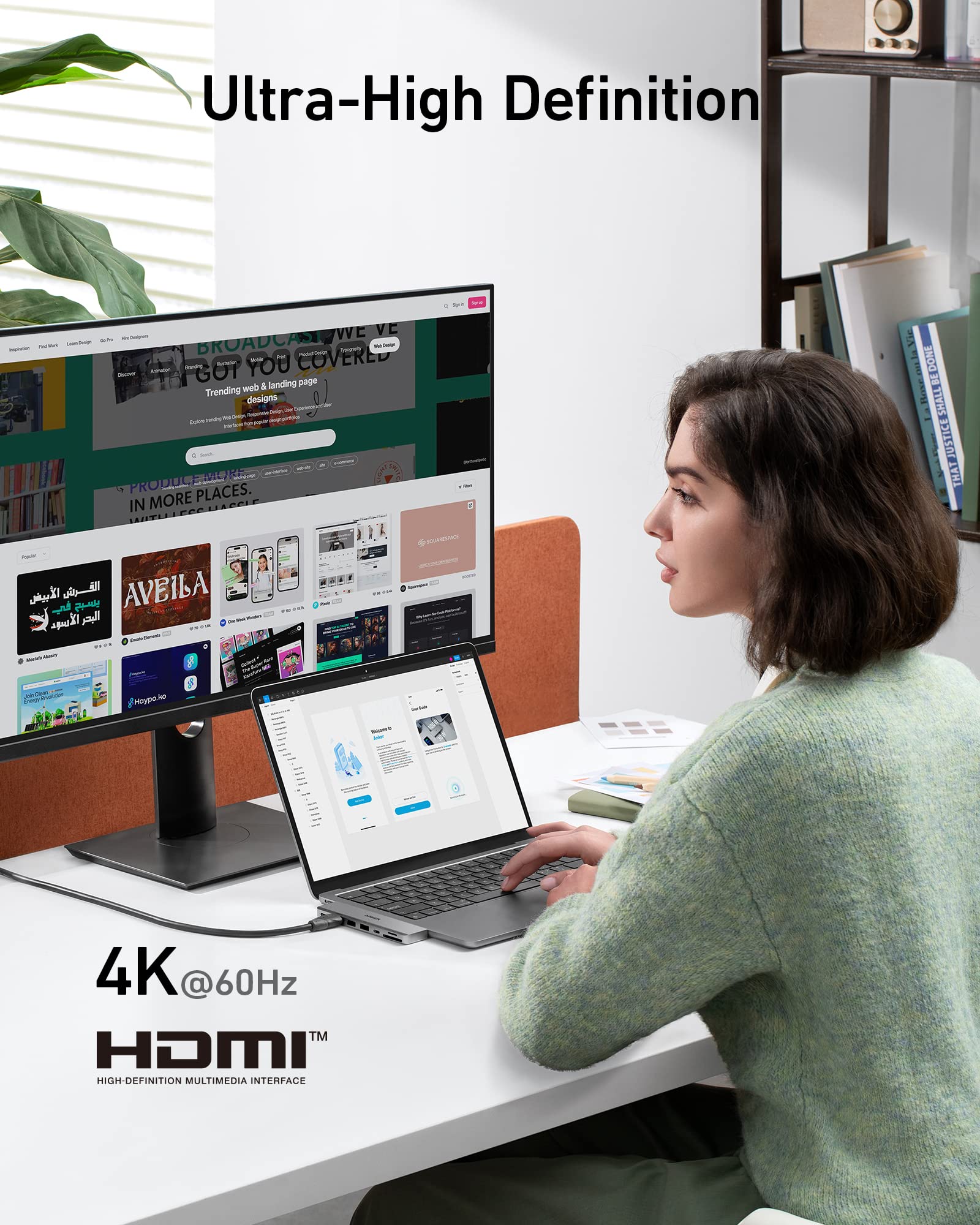 Anker USB-C hub with 4K HDMI for work setup.