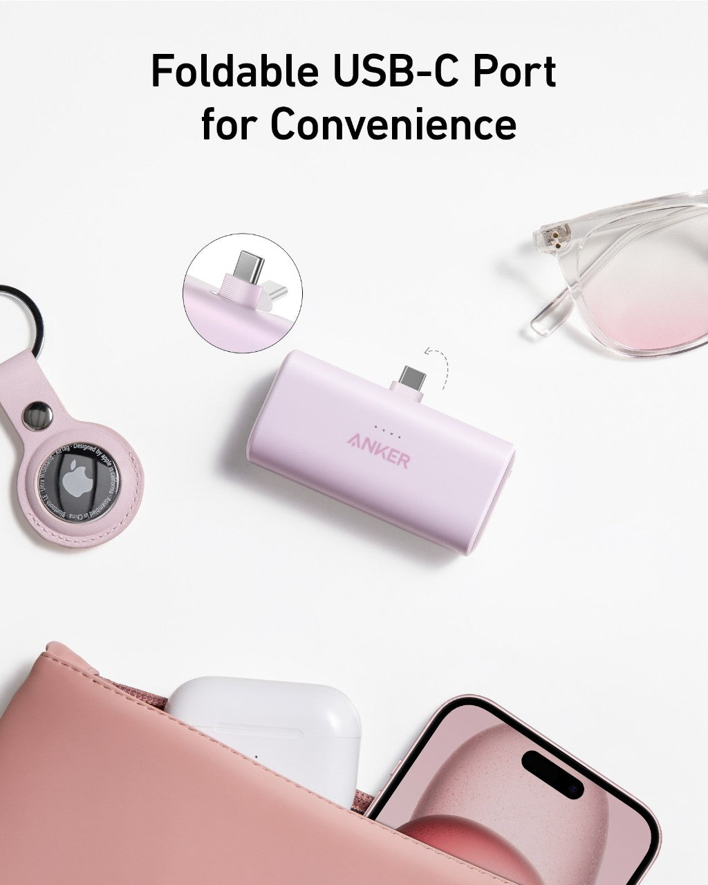 Anker with foldable USB-C port for convenience