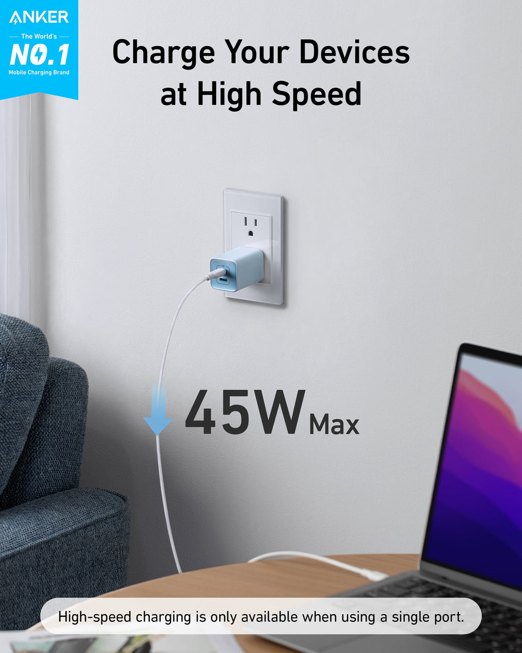 Anker charger with 45W max for laptop