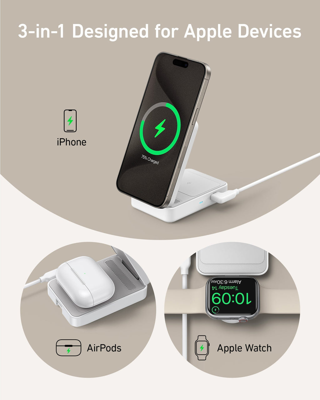 Refurbished Anker MagGo Wireless Charging Station (Foldable 3-in-1)