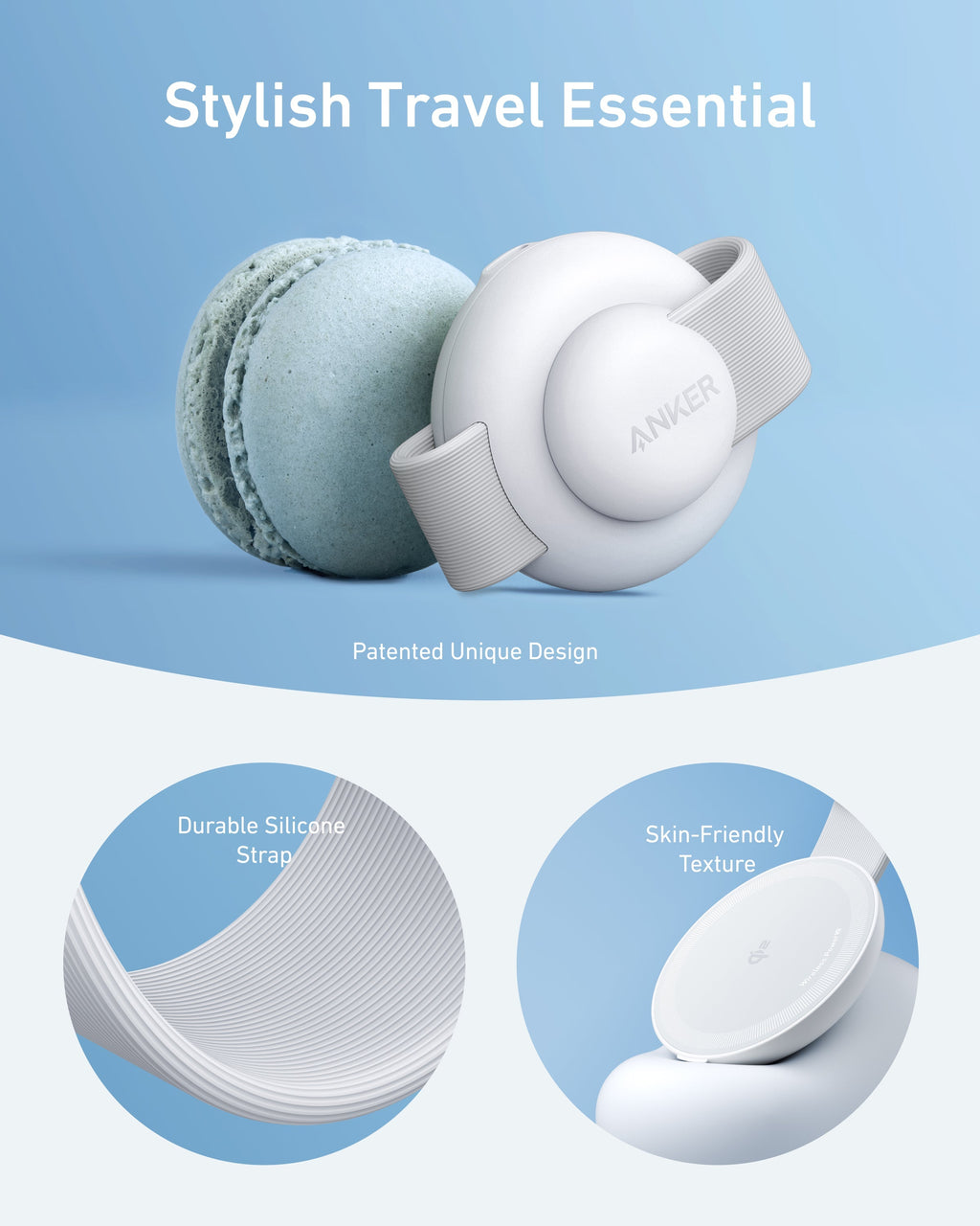 Anker patented charger with durable silicone strap for stylish travel