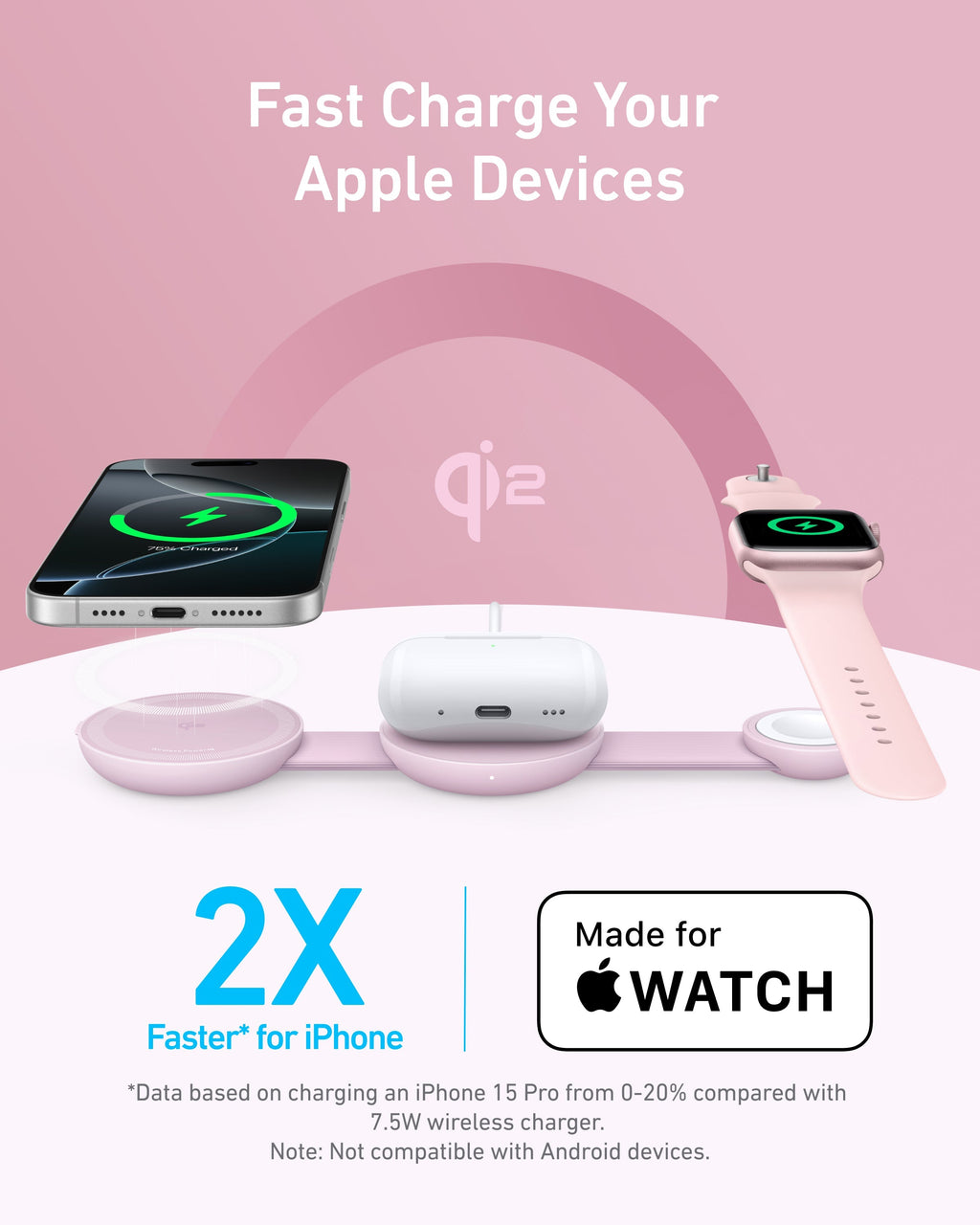 Anker Qi2 3-in-1 charger for Apple devices with dual fast charge
