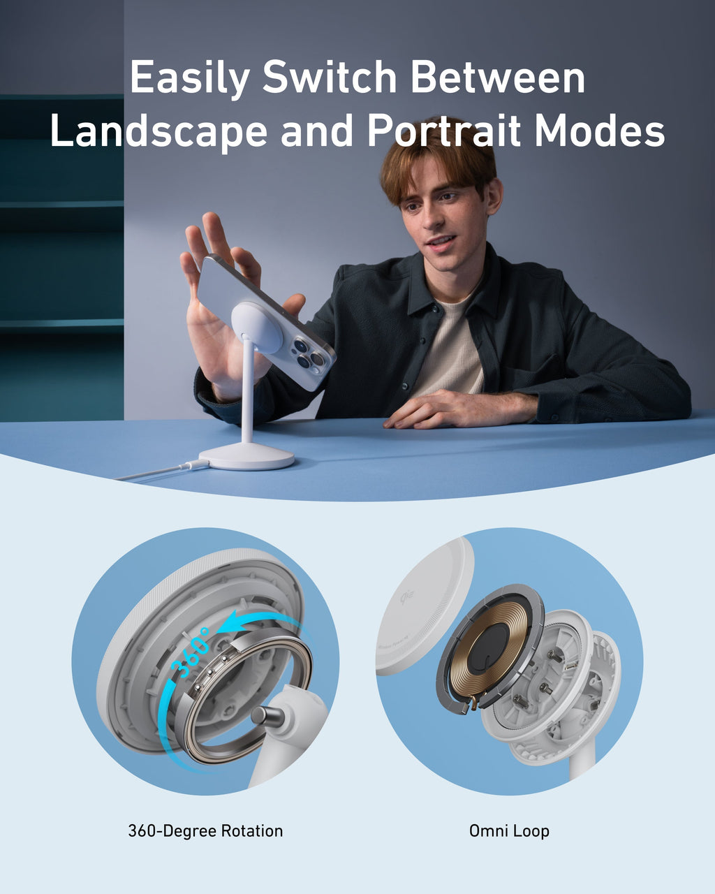 Anker stand with 360-degree rotation for easy mode switch