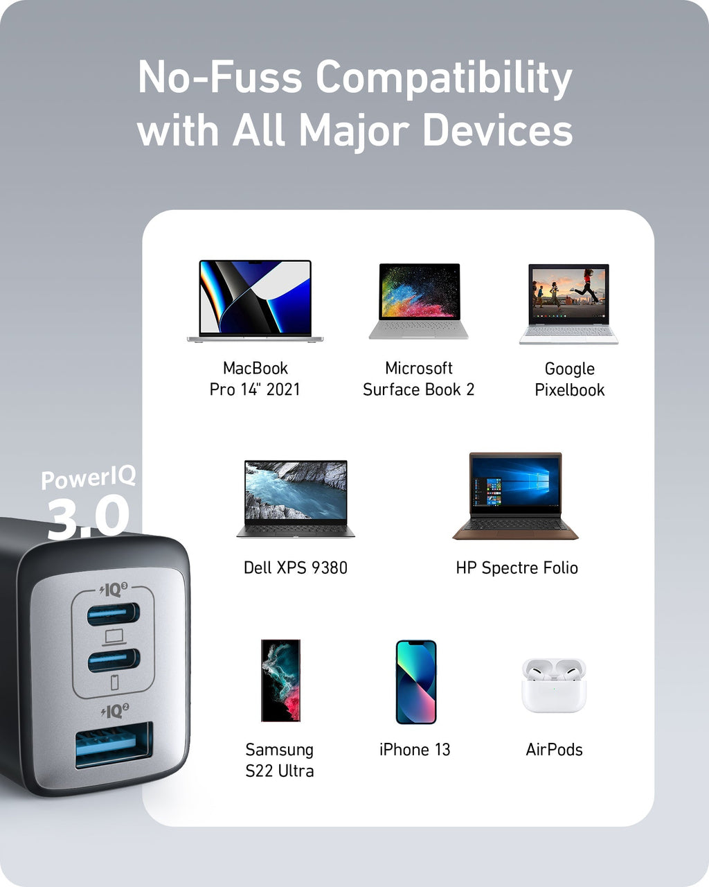 Anker 735 Charger (Nano II 65W) and New Nylon USB-C to USB-C 100W Cable (10 ft)