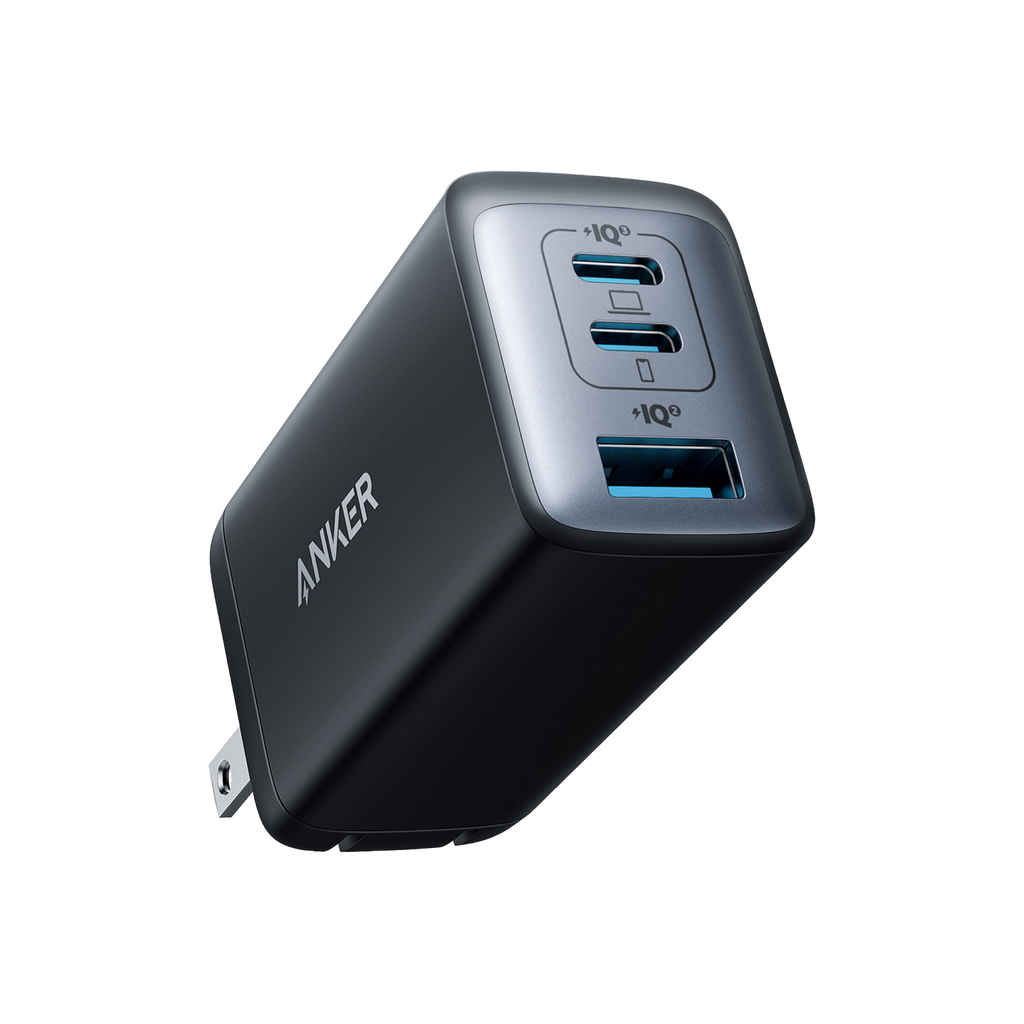 Anker black wall charger with two USB-C and one USB-A ports