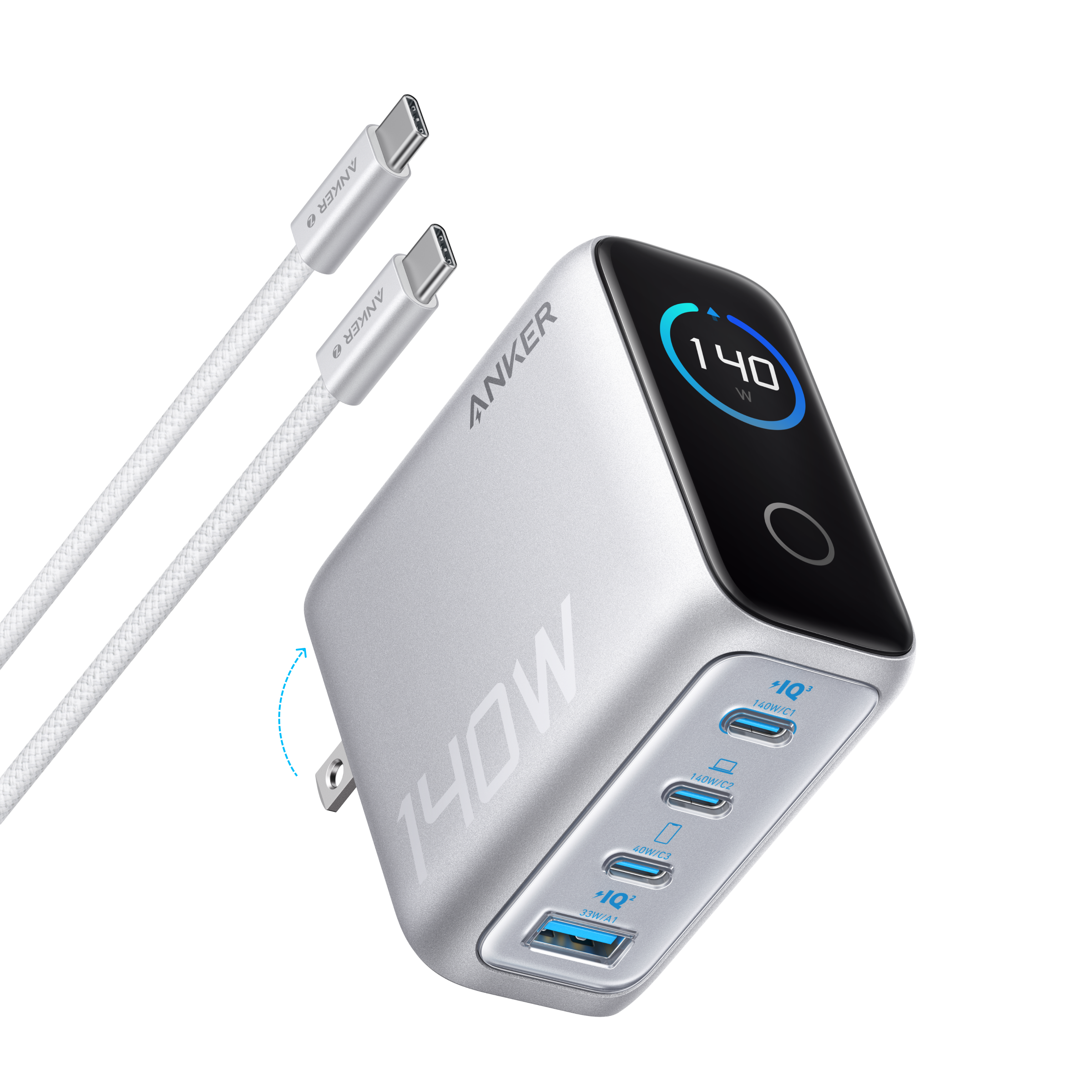 Charger (140W, 4-Port, PD 3.1) with USB-C Cable