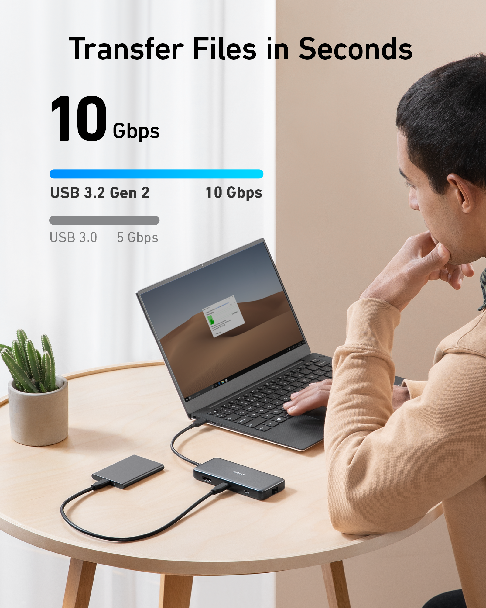Anker with USB hub for 10Gbps file transfer