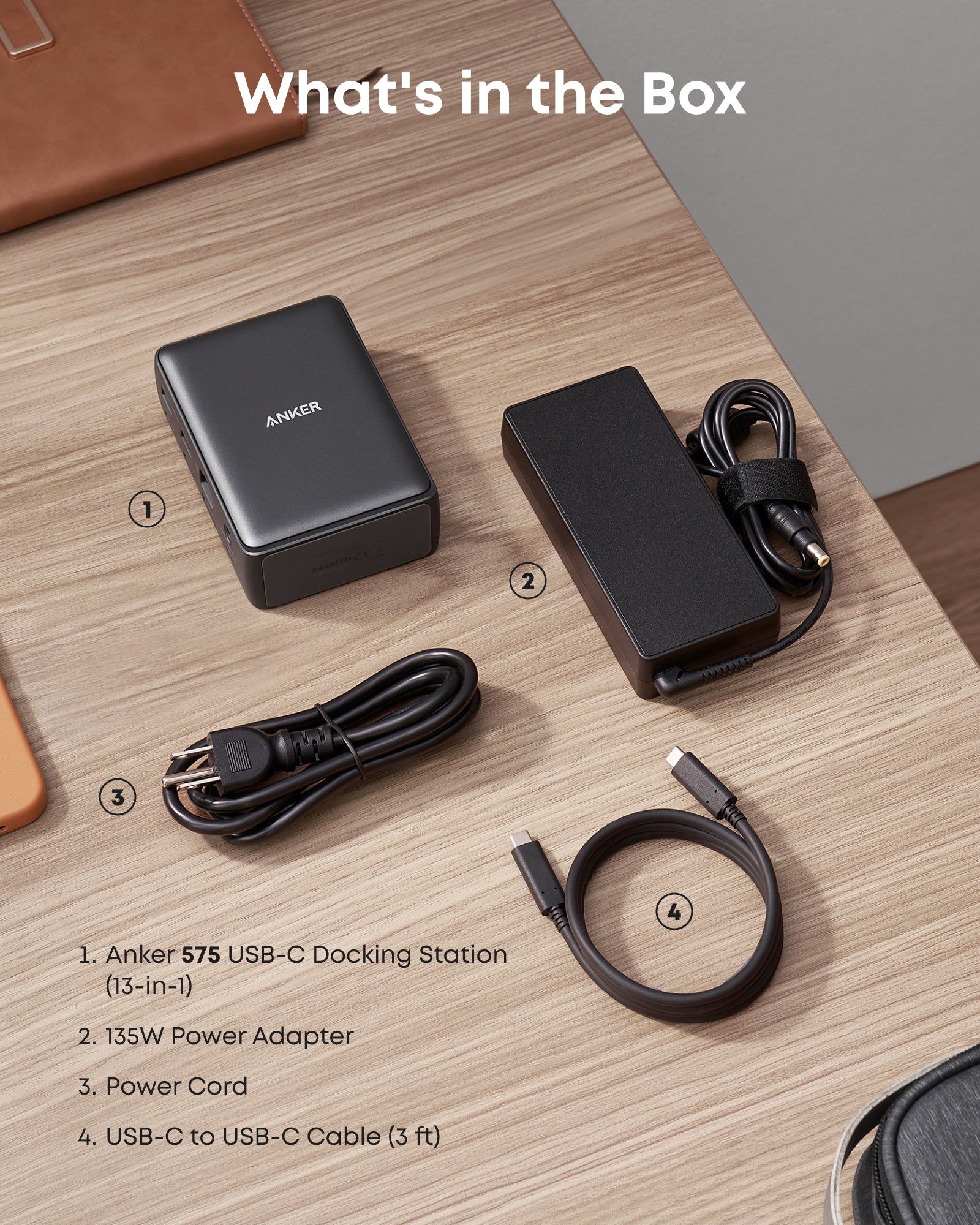 Anker with docking station, power adapter, cord, for USB-C