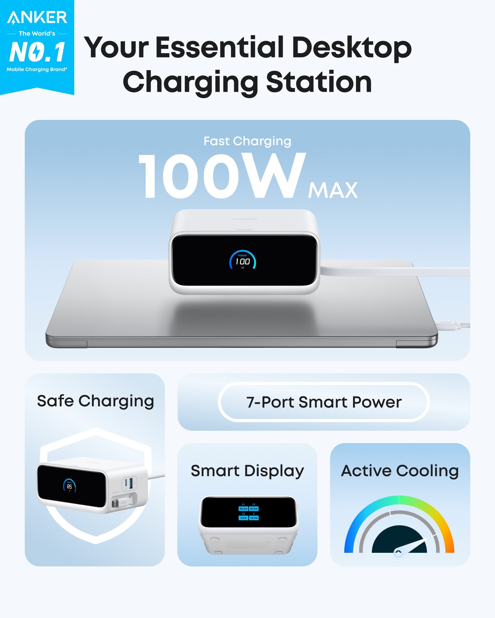 Anker Nano Charging Station (7-in-1, 100W) and Anker Nano Charger (45W) with Cable
