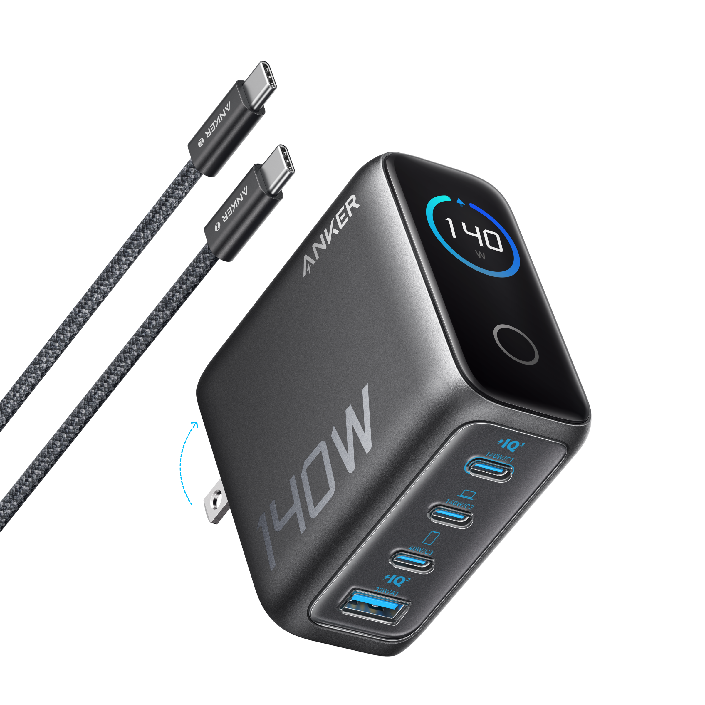Charger (140W, 4-Port, PD 3.1) with USB-C Cable