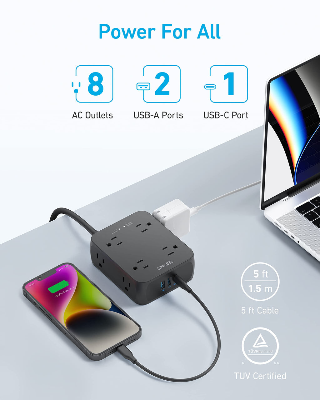 Anker power strip with 8 outlets for convenient charging