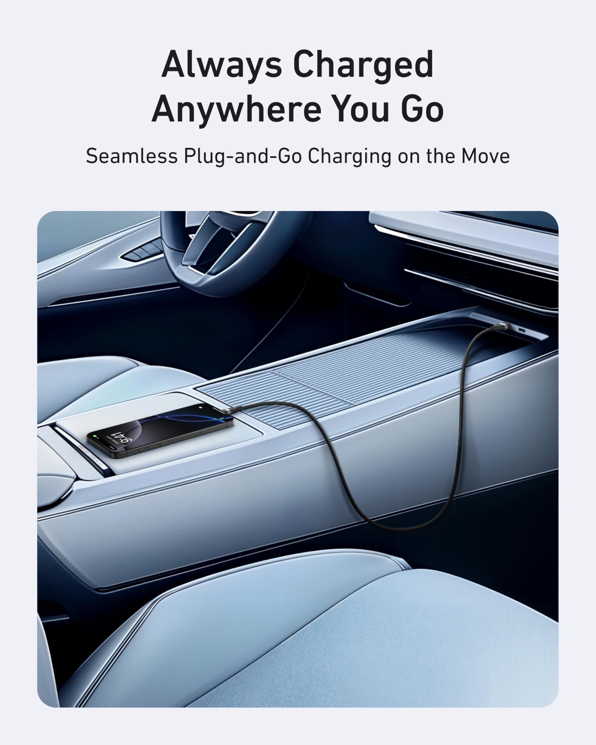 Anker charging cable for mobile in car console