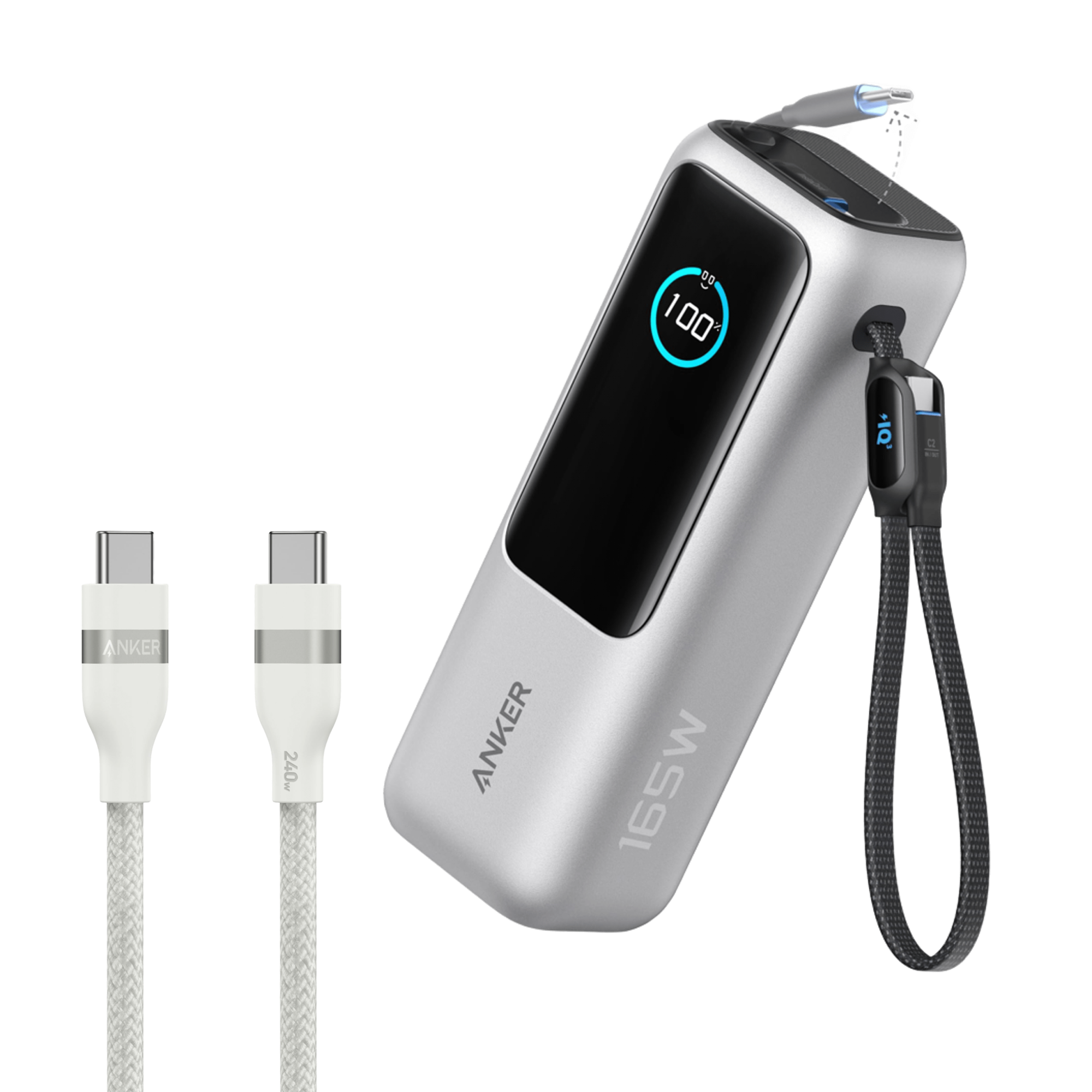 Laptop Power Bank (25K, 165W, Built-In and Retractable Cables)