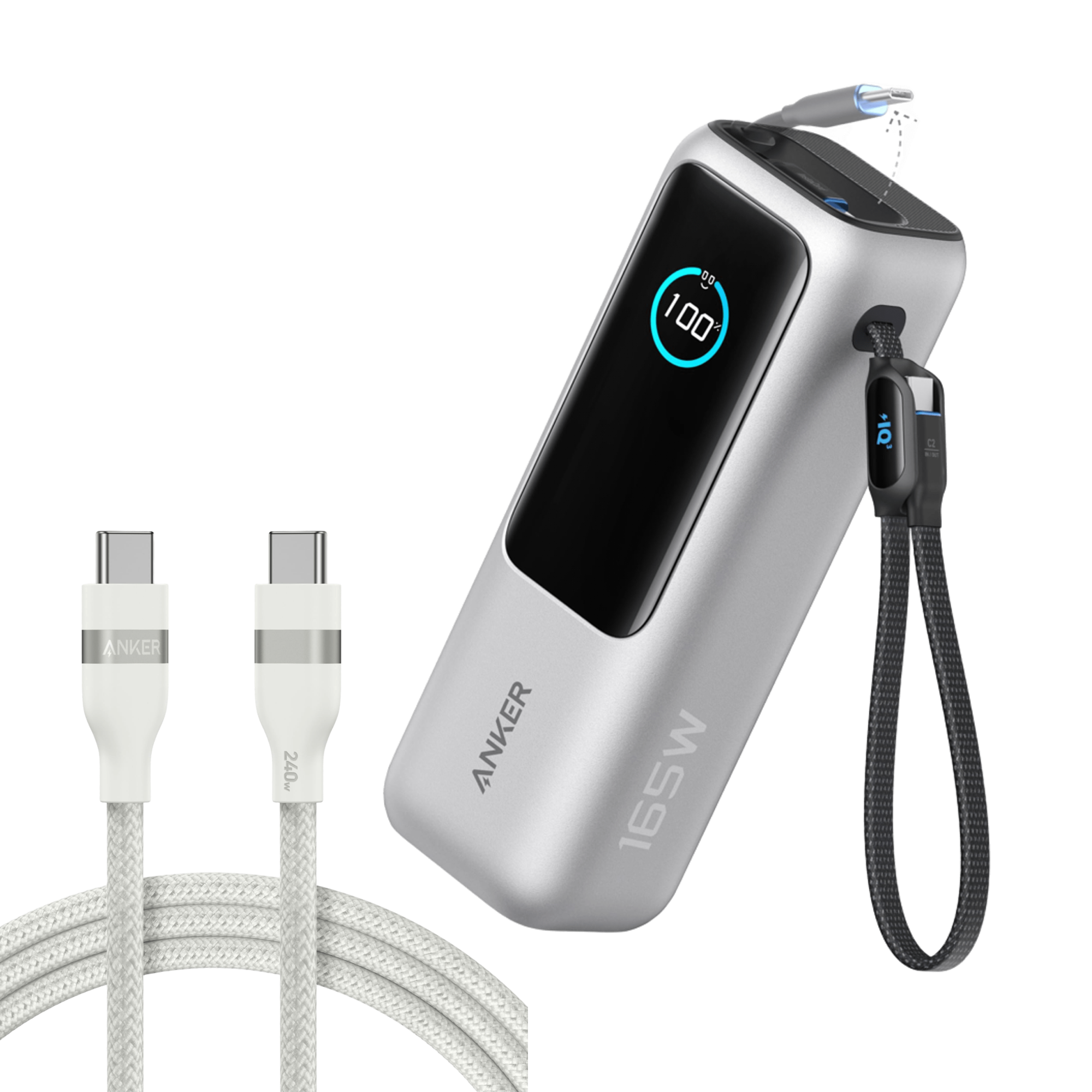 Laptop Power Bank (25K, 165W, Built-In and Retractable Cables)
