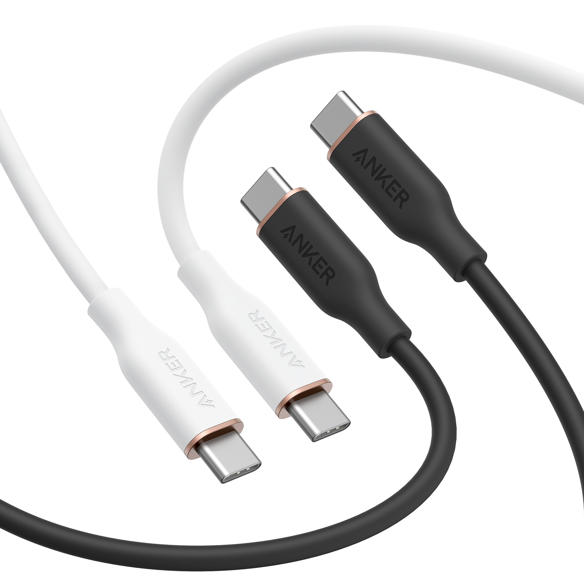 643 USB-C to USB-C Cable (Flow, Silicone, 240W, 2-Pack, Midnight Black)