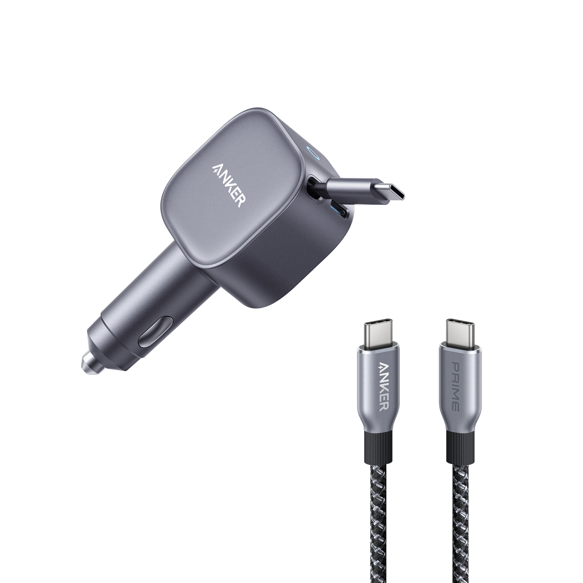 Nano 75W Car Charger and Prime USB-C to USB-C Cable (240W, Upcycled-Braided)