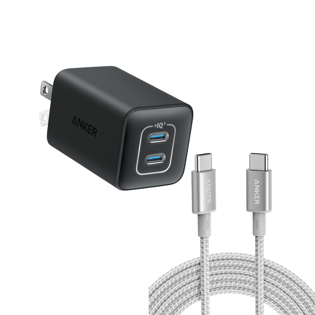 523 Charger (Nano 3, 47W) and New Nylon USB-C to USB-C 100W Cable (10 ft)