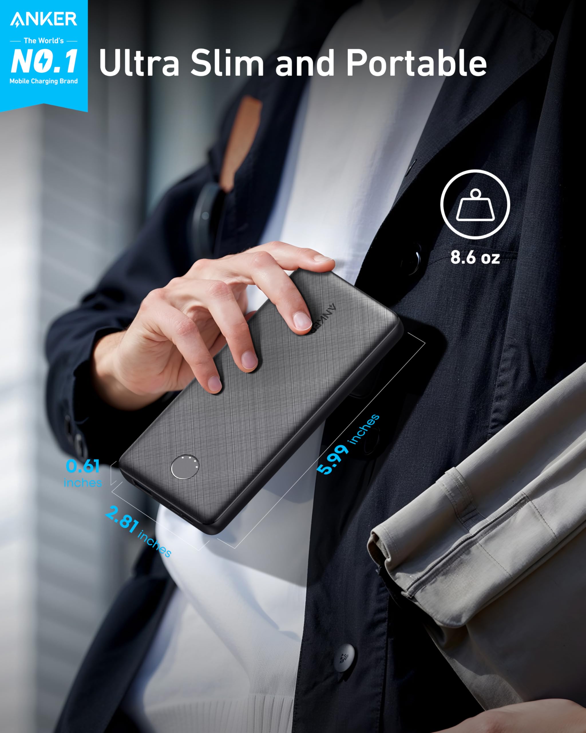 Anker portable power bank for Keyword with slim shape and hand holding