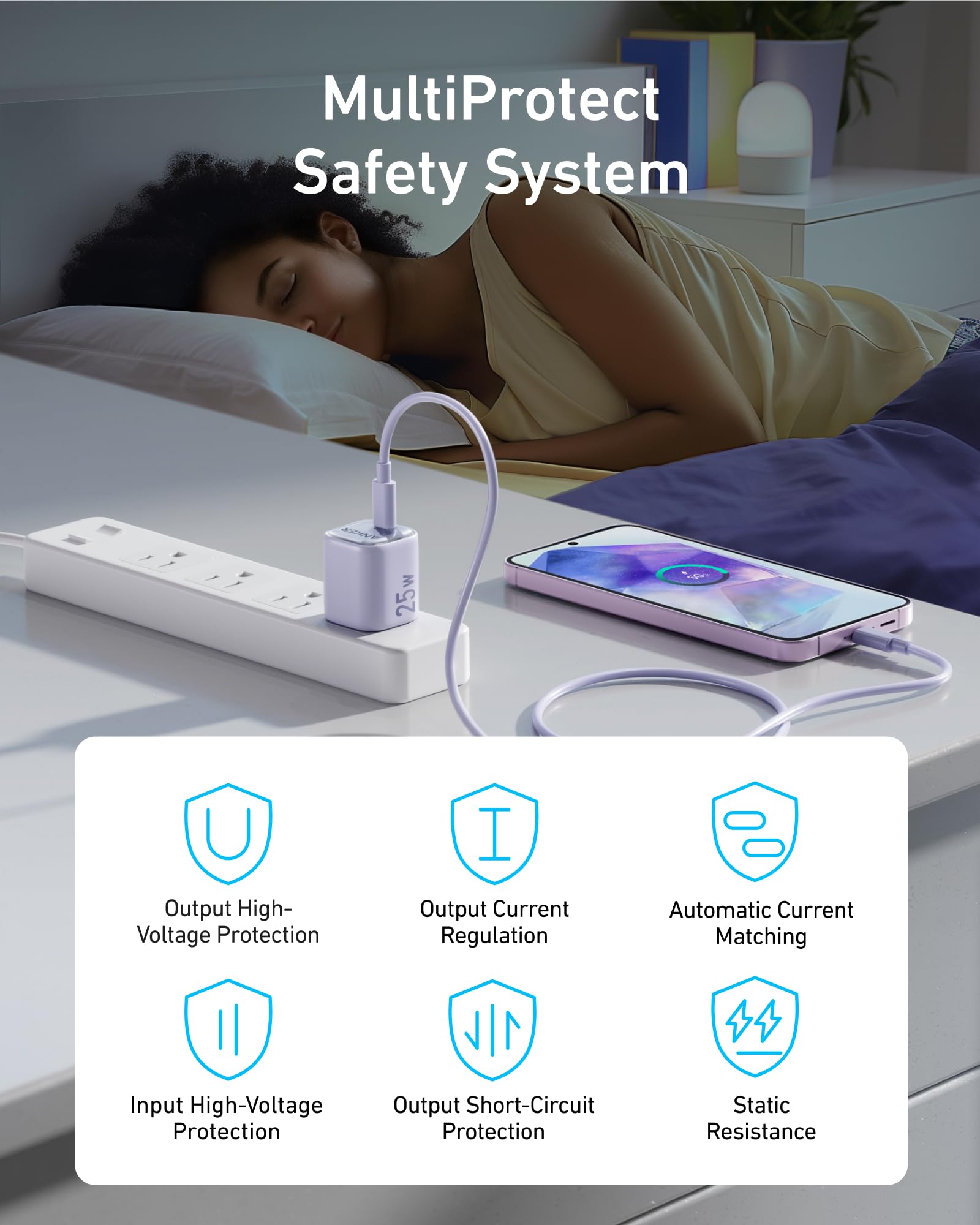 Anker 25W charger with MultiProtect features for safety
